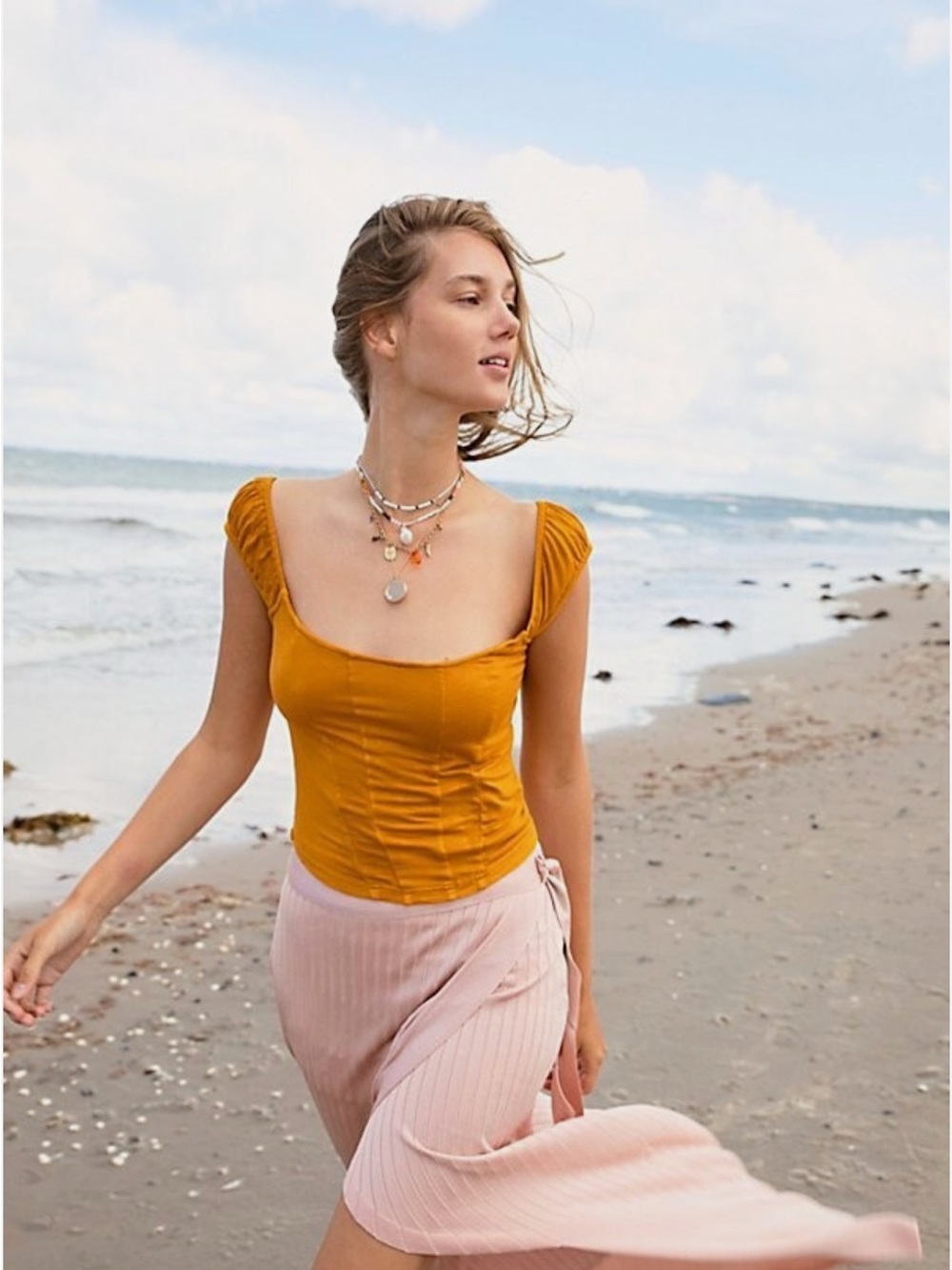 Free People Boho Under Sun Blush Pink Wrap Skirt L